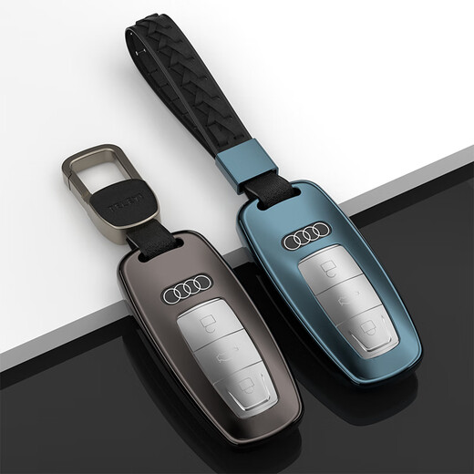Digalen Metal All Inclusive Audi A6L Key Cover 2021 Neue A6L A3 A7 A8 Q8 Auto Key Hülle Schutzhülle Schnalle und Frauen Rosenraum Grau + echte Ledermode geflochten
