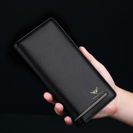 WILLIAMPOLO Emperor Paul men's long cowhide men's wallet card bag clutch driver's license bag black lychee pattern