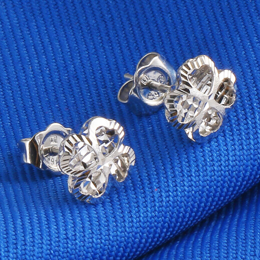 Qianying Jewelry Platinum Earrings pt950 Women's Platinum Earrings Earrings Earrings with Gold Plugs Lucky Four-Leaf Clover Hollow Heart Heart Shape Simple and Fashionable Young People Give Their Girlfriends Gifts Platinum pt950 General Goods