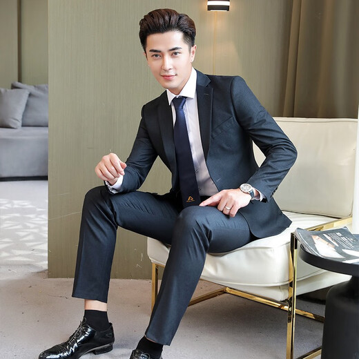 Yuanjie (door-to-door measurement) Yuanjie tailor-made navy blue men's suit casual suit slim professional suit gray jacket + pants tailor-made