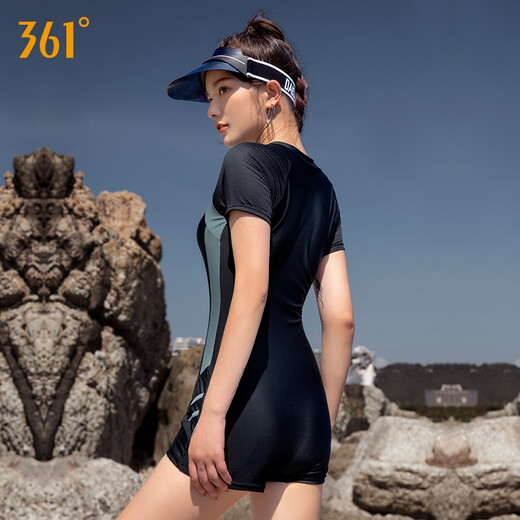 361 Badeanzug Frauensport einteilige flache Ecke Konservative kleine Brüste, die den Bauch bedecken, damit sie schlank und sexy große koreanische heiße Quelle Badeanzug 1050 schwarz grau 2xl Höhe 165-175/Gewicht 60-65 kg