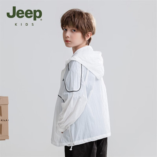 Jeep children's sun protection clothing 2025 summer new breathable skin clothing boys and girls sun protection clothing hooded thin jacket white 110 cm