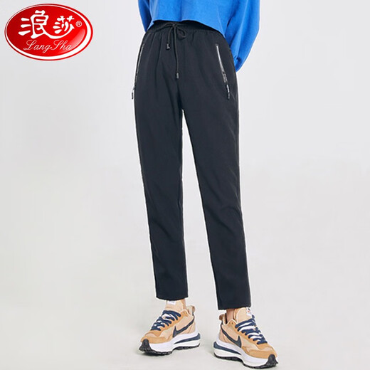 Langsha sweatpants for men and women in autumn and winter plus velvet casual straight sweatpants 2022 new fashion windproof pants for women - black (thin velvet) XL