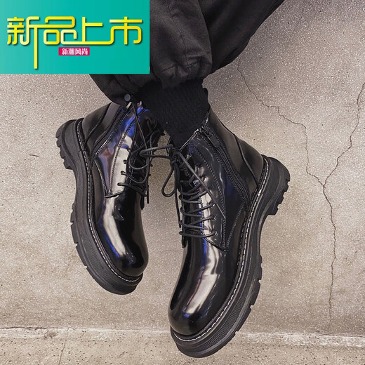 Neue 21-jährige neue High-Top British Trendy Herrenschuhe Martin Boots Lederschuhe erhöhte Stiefel Herbst und Winter plus Samt 12213 bequeme Mid-Top-Kleidung-resistente Lederspot 38 Männer