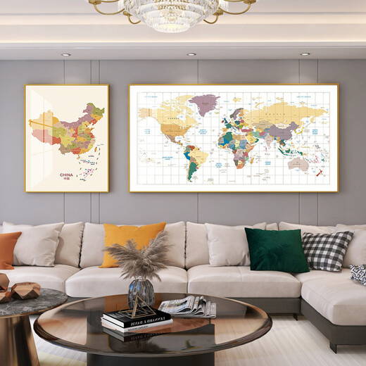 
Taoran North Road China World Map Chinese and English Decorative Painting Living Room Hanging Painting Study Geographic Wall Painting Conference Room Office Mural 16851-S/11727 (Chinese and English Version) 60*80/160/80 Oil Canvas Screen/Black Frame