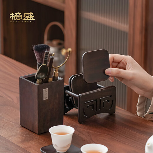 Bangsheng Tea Ceremony Six Gentlemen Ebony Solid Wood Tea Clamp Kung Fu Tea Set Accessories Complete Tea Knife Set Pot Keeping Pen Ebony Daji Six Gentlemen Single Barrel