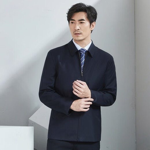 Hongdu Wool Jacket Men's Business Wear Formal Lapel Classic Tibetan Blue Work Chaqueta para hombres azul marino JT6218-1 XL (180/96a)