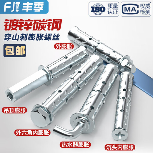 Fengji galvanized mountain thorn expansion screw hollow brick foam brick lightweight special expansion bolt fish scale pull-out expansion tube external expansion M6*60-10 pcs punch 10mm