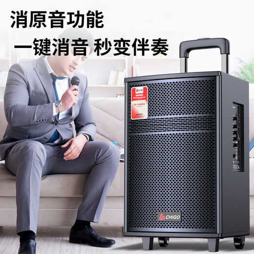 Chigo Chigo Square Dance Trolley Audio Wireless Bluetooth Outdoor High Power Speaker Wireless Microphone K-Song High Volume Subwoofer Home Super Large Volume Collection Treble Player 15-inch Combination Speaker Trolley Audio