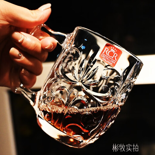 RCR Italian imported crystal glass engraved mug with handle water cup milk cup tea cup juice cup mug/single TATTOO series 430ml