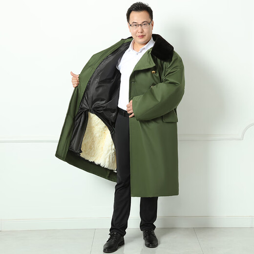 Hengyuanxiang sheepskin military cotton coat men's fur integrated winter long cold-proof Northeast labor protection suit thickened warm wool cotton jacket [classic black] long-haired sheepskin inner liner can be detached 4XL 4XL (large size suitable for 180 Jin [Jin equals 0.5 kg] or above)