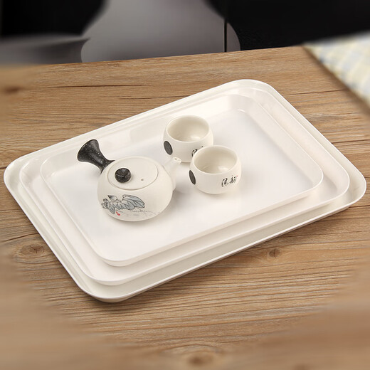 KORDCO tableware melamine tray hotel tray tea tray household water cup tray rectangular cake bread tray imitation porcelain white tray dinner plate white rectangular tray length 38cm*width 28cm*height 2.8cm