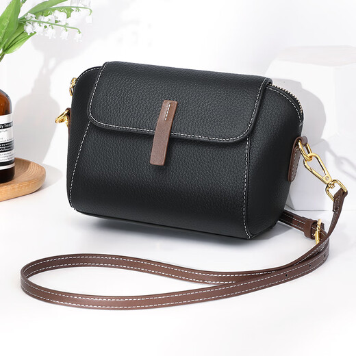 Qidell Real Cowhide One-Shoulder kleiner Quadratbeutel für Frauen Trendy Casual Shell Bag weiche obere Schicht Kuhspannhaut Leder Frauen große Kapazität Crossbody Bag Schwarz