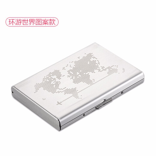 VANLEMN丹麦防盗刷卡盒不锈钢钱包屏蔽NFC信号卡套银行卡包金属分隔卡夹  6卡位地图案款