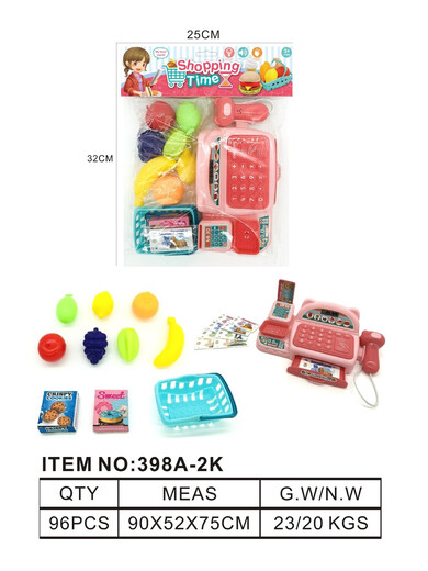 Nuevas series simuladas de la caja registradora de la caja y electrodomésticos de supermercados simulados para estudiantes y niños que tocan iluminación eléctrica y efectos de sonido. Registro de efectivo simulado con luz y efectos de sonido. Color rosa de 2k