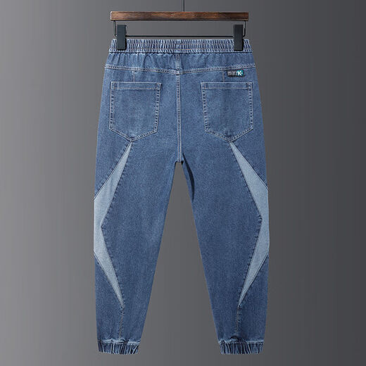 Fei Shimi Fatty New Elastic Waist Jeans Men's Elastic Loose Plus Fat Plus Large Size Fatty Body Tight Foot Nine-Cross Pants xf-9906# Blue Gray 3XL 170-190Jin[Jin equals 0.5 kg]