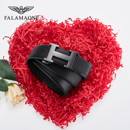 法莱阿玛尼（FALAMAONE）品牌皮带男真皮腰带自动扣轻奢H扣裤带高档生日礼物送男朋友老公 【专柜礼盒】PD826Q百搭枪色 115cm -130cm默认随机发（可修剪）