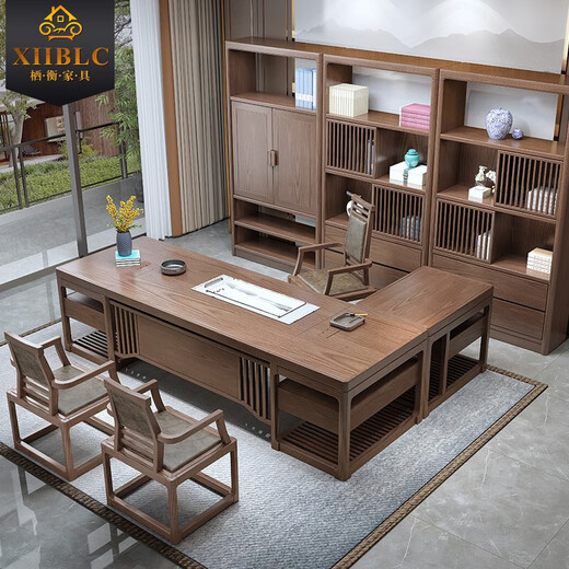 Qiheng (XIIBLC) new Chinese style solid wood boss desk simple modern executive desk desk and chair combination president office furniture single 1.8m desk