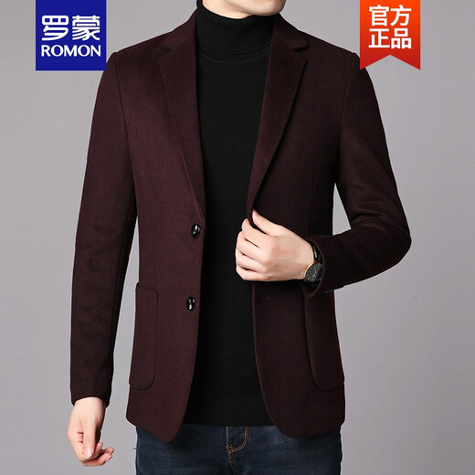 罗蒙ROMON男装羊毛小西装男士毛呢外套两粒扣商务休闲西服春秋冬季修身加厚上衣 黑色 170/M