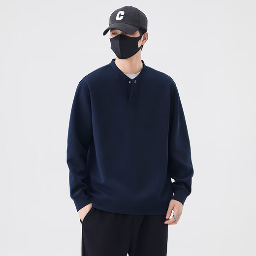 Jiebinlu high-end solid color sweatshirt for men spring and autumn 2025 new trendy loose Henry collar top men's casual bottoming shirt dark gray M recommended 100-120Jin Jin equals 0.5 kg