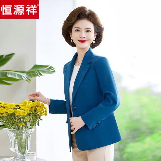 Hengyuanxiang 2025 new mother spring and autumn coat small suit short middle-aged and elderly coat simple versatile fashionable spring top M701.3-MQ728 Blue L