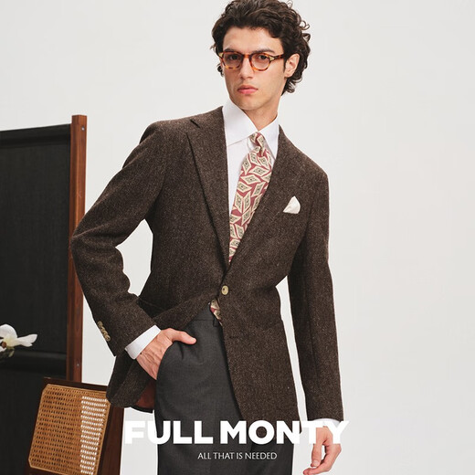 FULL MONTY【Marling面料】西服上衣男士粗呢西装外套休闲单西 深棕色3365 42