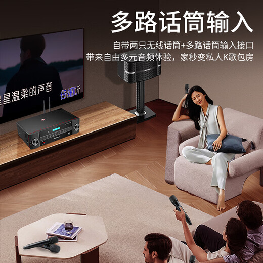 威斯汀家庭ktv音响套装KTV唱歌全套设备蓝牙功放机无线话筒麦克风家用客厅卡拉OK影院393功放双话筒版