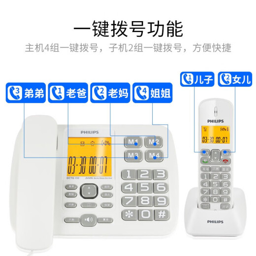 Philips (PHILIPS) DCTG152 cordless telephone master phone home office landline old man phone big ringtone big button master phone one drag and one white