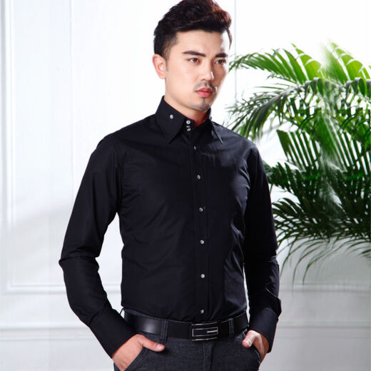 
Zhidou Dou spring and summer shirt men's long-sleeved shirt New Year fashion high-neck large collar diamond button trendy men's lining black double-layer collar 9215 38 S
