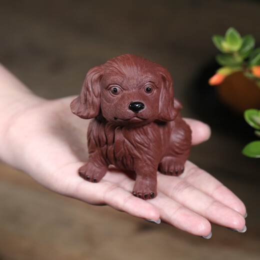 Yuehu Mingqing Yixing purple sand tea pet cute dog ornaments handmade can raise tea tray accessories tea play hair pulling and wealth making puppy