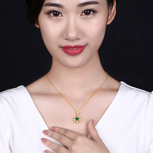 Haikai Necklace Women's Emerald Gemstone Necklace Luxury Jewelry Valentine's Day Birthday Gift for Wife Emerald Necklace (1.3 carats/selected flawless)