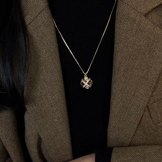 Idel French retro Maillard style tiger eye stone pearl long necklace light luxury high quality sweater chain L2481 tiger eye stone sweater chain