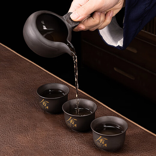 Zhengyang purple sand stone grinding automatic tea set household kung fu tea cup lazy tea maker rotating water decal complete set purple sand automatic (willing) six cups + tea ceremony