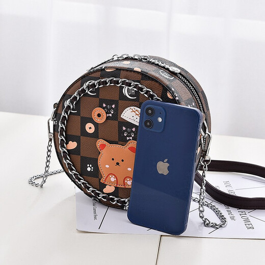 BLACKKISS Birthday Gift Gift for Girlfriend Textured Women's Bag New Small Round Bag Women's Fashion Chain Bag One-Shoulder Crossbody Bag Brown (High Quality Version)