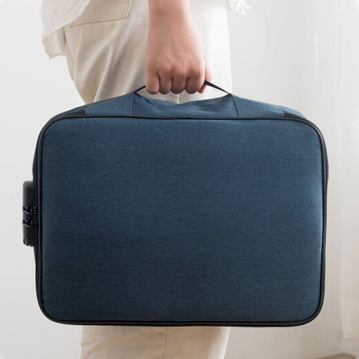 Kluot Home ID Bag Home Home Multi-Función Bolsa de almacenamiento de gran capacidad Registro de hogares Pasaporte Passport Bank Bag Bag de tres capas con cerradura [Azul estrecho]