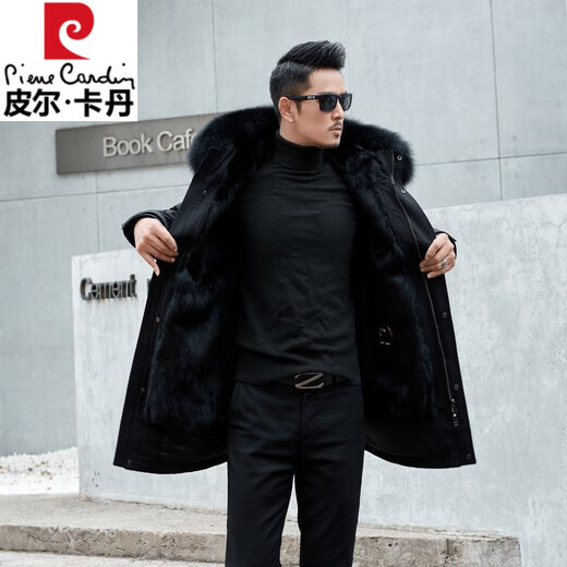 Pierre Cardin parka men's removable full mink lining fur one-piece coat mid-length off-size mink velvet fur coat winter military green newly upgraded special thick section M 100Jin Jin equal to less than 0.5 kg