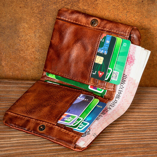Slow Time Retro Handmade Leather Wallet Men's Driver's License Pack of Top Layer Vegetable Tanned Cowhide Short Wallet Multi-Function Card Pack Deep Brown