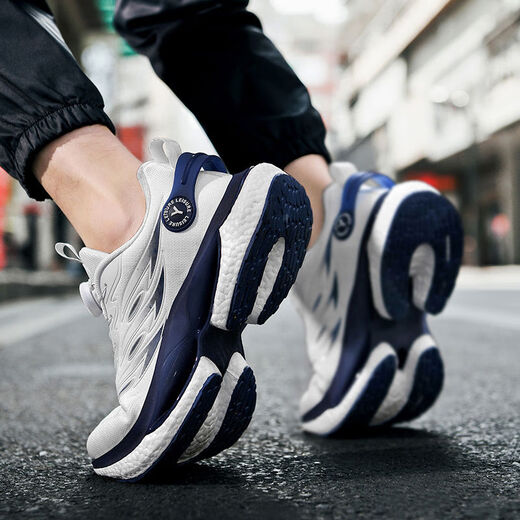 Xialu running shoes men's super light shock-absorbing teenagers and junior high school students rotating button black sports shoes A9888 light blue 37