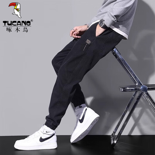 Woodpecker (TUCANO) black jeans men's typography fashion workwear boys 2025 new casual autumn trousers DW_9859 black XL