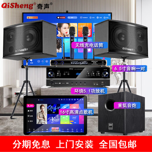 Qisheng family ktv audio set karaoke all-in-one karaoke all-in-one home theater karaoke conference room equipment full set of TV living room speakers professional singing combination upgraded version + 16-inch karaoke machine + microphone + cannon