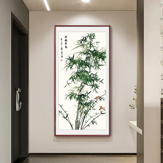 Good wood, new Chinese style bamboo sign for peace, entrance hall decorative painting, corridor aisle, ink Chinese painting, bamboo hanging painting, hand-painted E1-bamboo sign for peace-elegant mahogany frame 60*120CM-high-definition giclee SA1