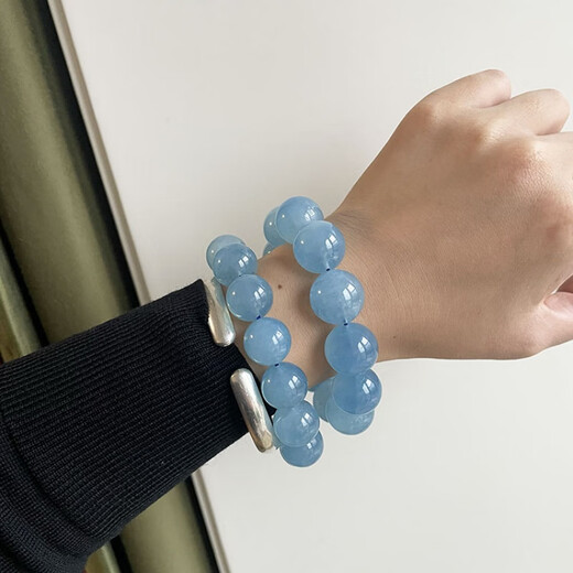 
Pangdonglai quality aquamarine bracelet sky Iran large particle beads blue sky white cloud glutinous green column men and women gift CD3893