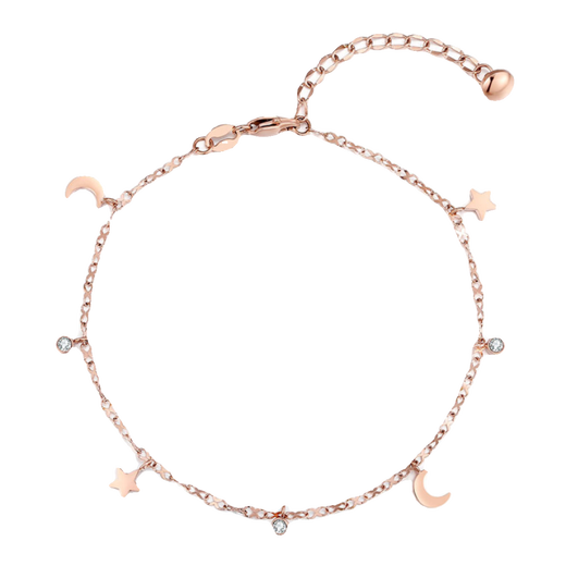Fat Donglai's same 18k rose gold anklet 18K gold star and moon anklet for women AU750 gold inlaid with diamonds gold chain feeling light K yellow l gold star and moon anklet