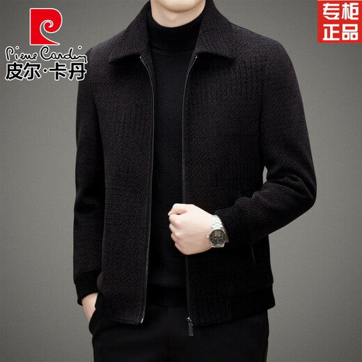 Pierre Cardin jacket men's autumn and winter 2025 new business stand collar middle-aged thickened short casual woolen jacket men's black 180