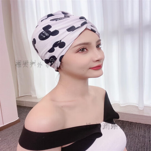 Zailu swimming cap fabric swimming cap for women with long hair that does not tie the head, cute Japanese style showing face, small enlarged head circumference, black trendy cloth, black hat + earplugs and nose clip set