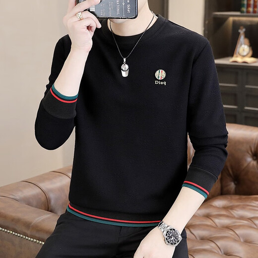 Luowang autumn and winter men's long-sleeved T-shirt trendy brand T-shirt bottoming shirt couple men's autumn sweatshirt top Khaki XL (120-135Jin Jin equals 0.5kg)