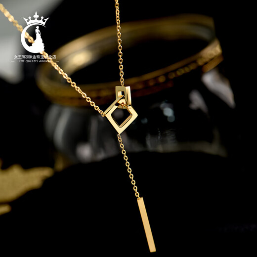 Shien 18K gold geometric square necklace for women's Chinese Valentine's Day gift new style not easy to fade clavicle chain fashion pendant sweater chain