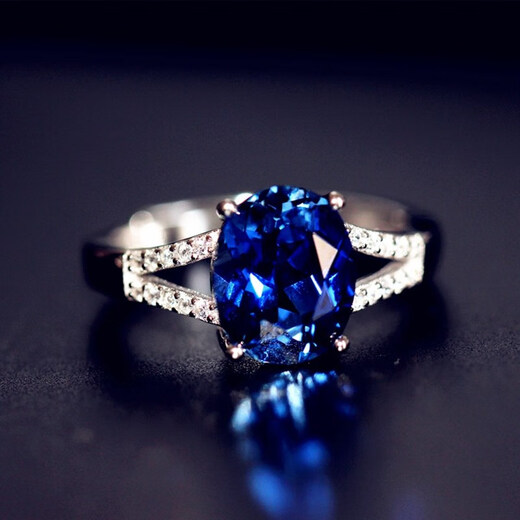 Taijufu 925 Herringbone Natural Tanzanite Sapphire Ring Women's Ring Hand-Inlaid Ring Women's Main Stone 8X10mm Live Ring