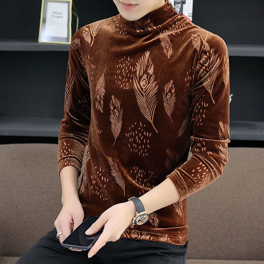 
NUKM gold velvet men's long-sleeved T-shirt in autumn and winter half-high neck base shirt trendy and handsome trendy warmth plus velvet thickened trend 691 swallow black plus velvet M 90-105 Jin [Jin equals 0.5 kg]