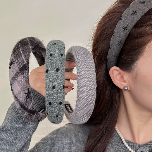 Morning Star Summer Gray Fabric High Headband Women's New Fashion Versatile Headband Hairpin High-end Hair Bundle One wide-brimmed gray bow headband